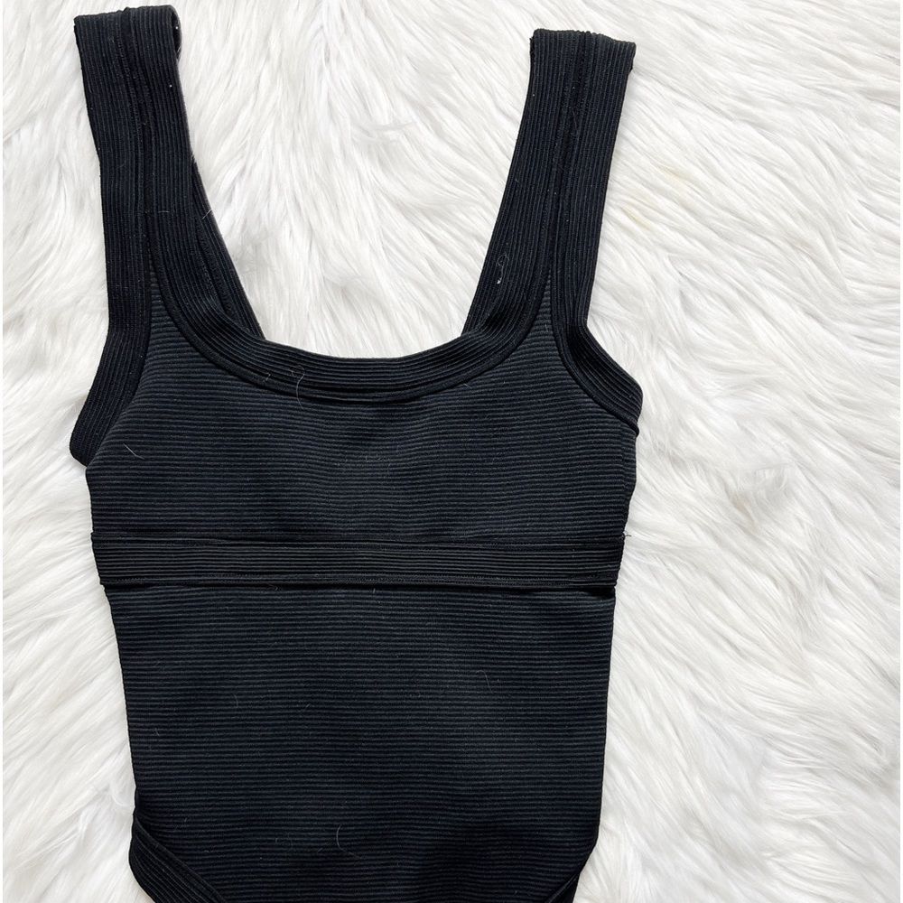Victoria's Secret Ribbed Stretchy Square Neck Thong Bodysuit Black XS